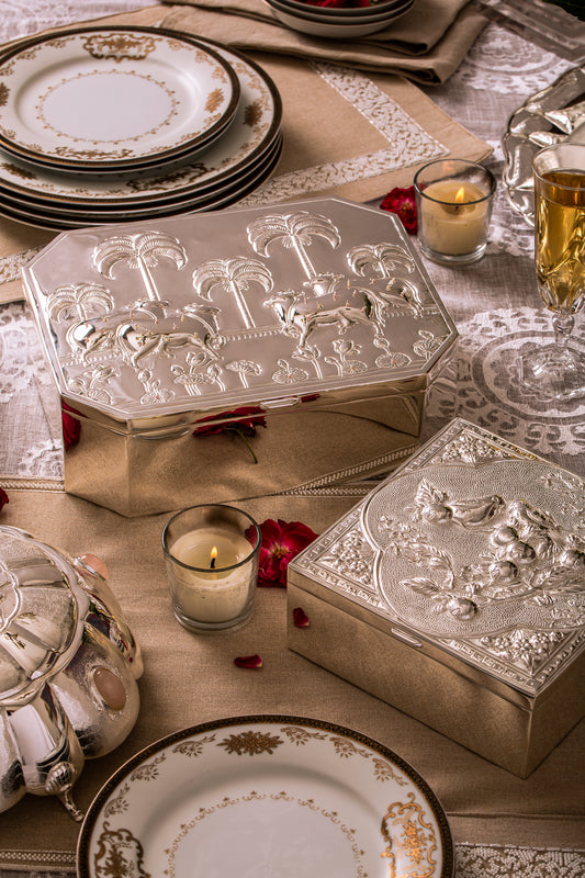 Pichwai Pearl Embelished Silver Nut Box