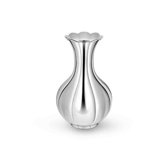 Front view of the Silverstein luxury silver plated Tall Flower Vase with polished handcrafted finish on a white background.