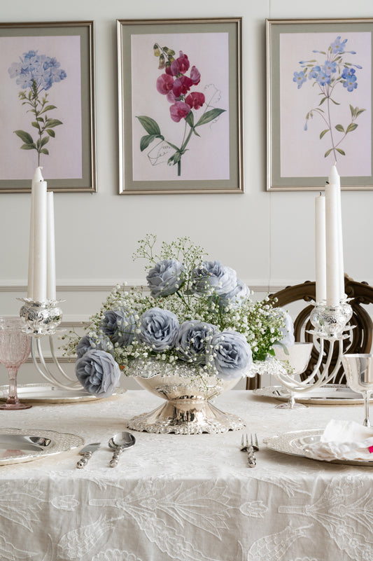 Silverstein Candlebloom centerpiece styled on a luxury dining table with elegant décor.